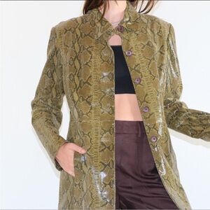 INC International Concepts Olive Snake-Print Leather Jacket